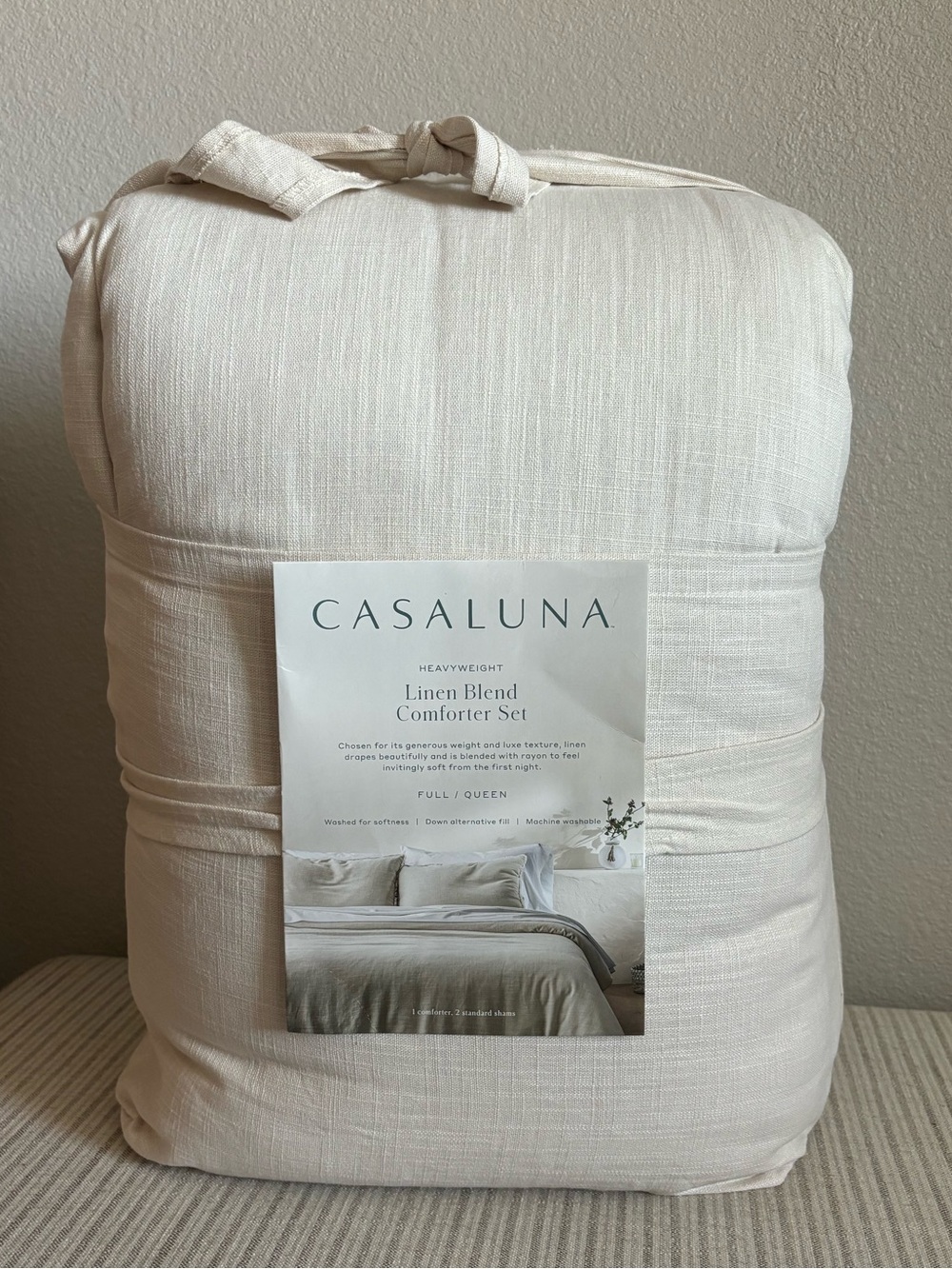 NWT Full/Queen Heavyweight Linen Blend Comforter & Sham Set Natural - Casaluna